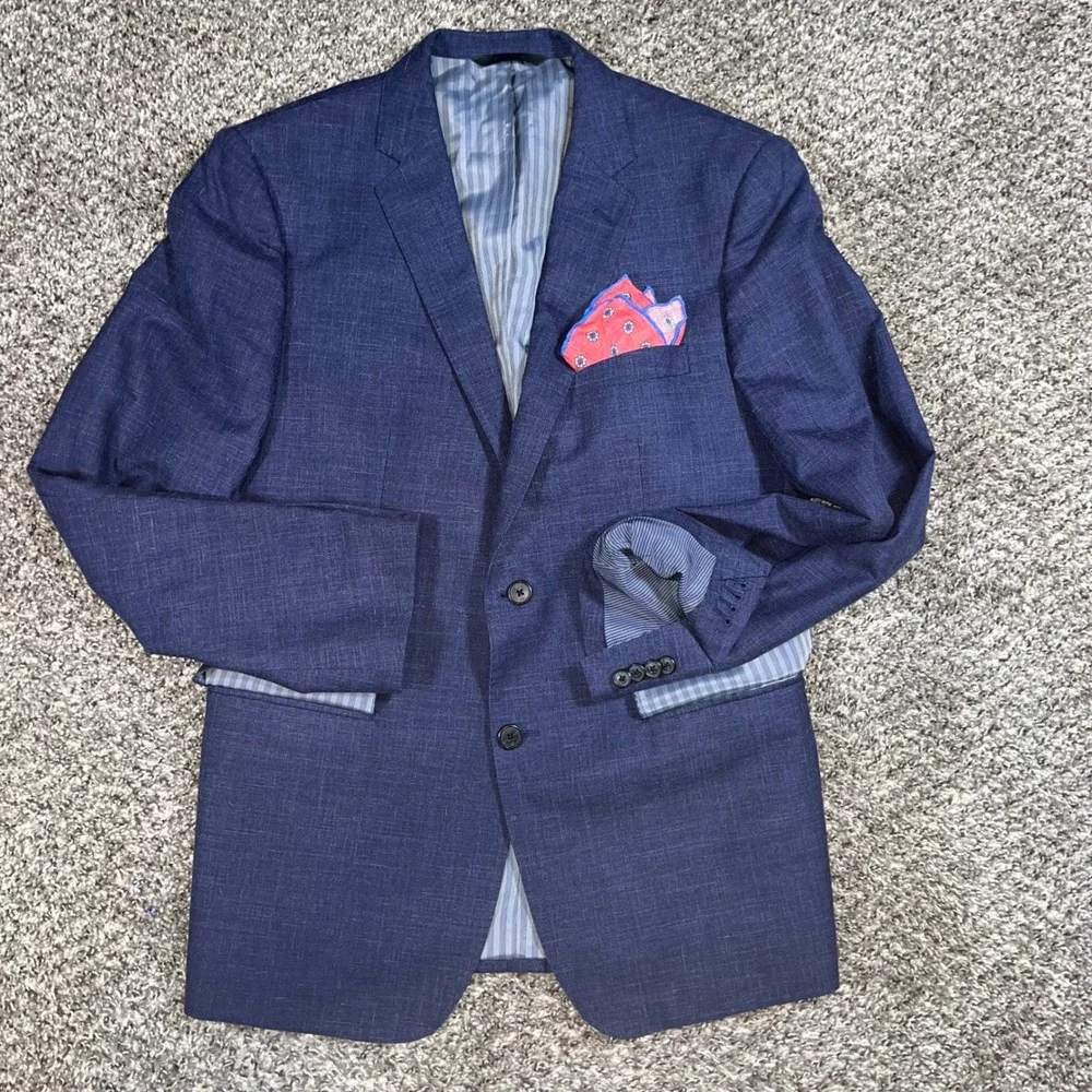 Banana Republic Vitale Barberis Canonico Blue Wool Silk Linen Blazer 44R